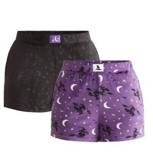 Celebrate! Halloween 2-Pack Plush Shorts Bundle XL Witch Moon Print Cozy Lounge